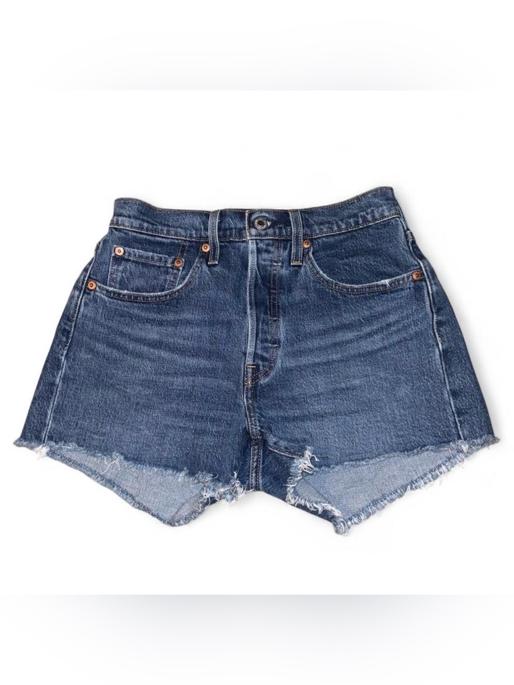 Levi's Dark Blue Denim Cutoff Shorts with Frayed Hem